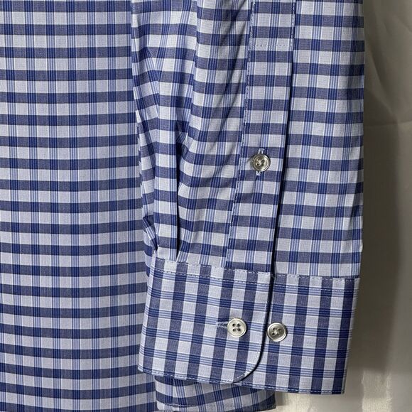 Van Heusen Dress Shirt Men's Siz 17.5 36/37 Tall Fit Blue Plaid Button Front - Picture 5 of 12